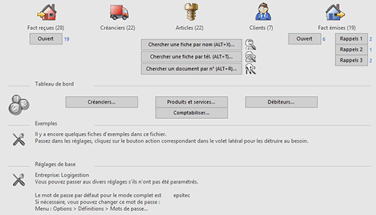 Écran d’accueil de Crésus Facturation 11