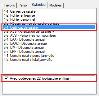 Réglages pour l’impression du certificat de salaire