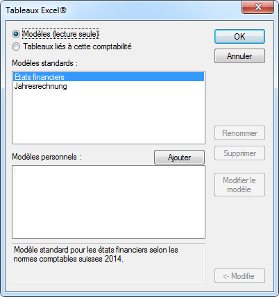 Dialogue pour les tableaux Excel