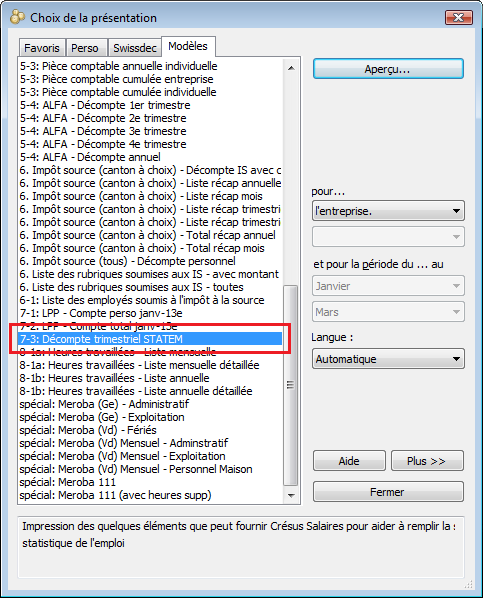 7-3: Décompte trimestriel STATEM