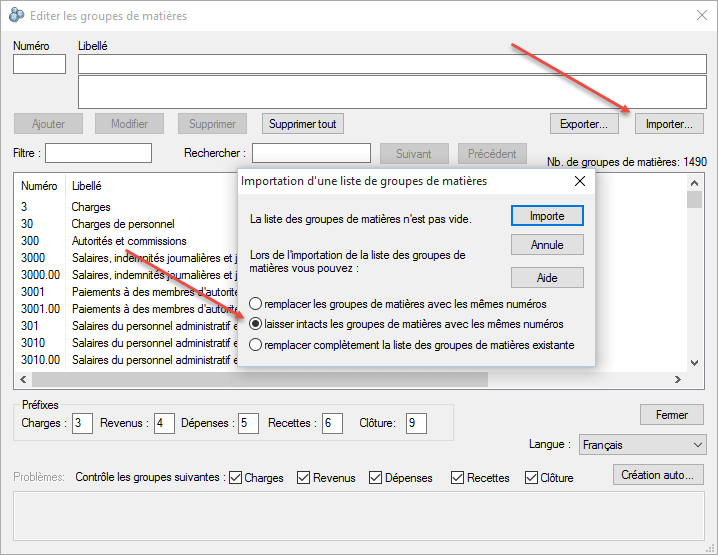 Importer les groupes de matières