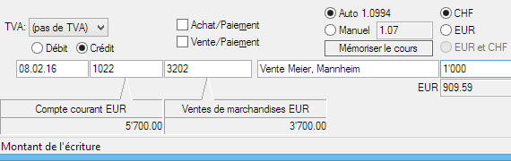 Saisie d’une écriture en monnaie étrangère