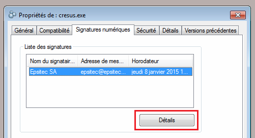 Détails de la signature numérique